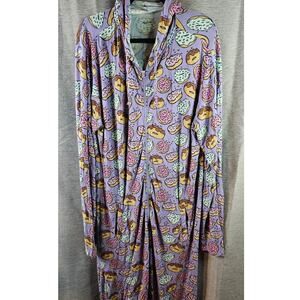 MeUndies Unisex Adult M/L Hooded One Piece Loungewear Purple Donut Print Pockets